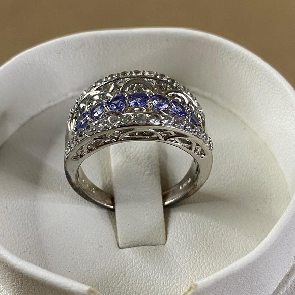Victoria Wieck 1.33ct Tanzanite & White Zircon Ring Sterling Silver Sz 9 EUC